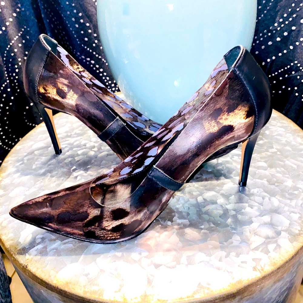 Vince Canute Anessta Leather Vinyl Leopard Pumps